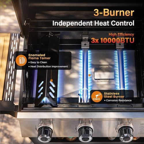Sophia & William 3-Burner Gas and Charcoal Grill Combo with Offset Smoker - Image 5