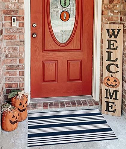 Blue and White Striped Doormat 24"x35"Washable Farmhouse Front Porch Rug - Image 7