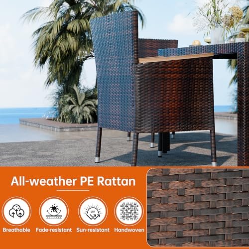 Shintenchi 5 PCS Patio Dining Set, Wicker Outdoor Table and Chairs with Soft Cushions, Patio Furniture Set with Wood Table Top for Backyard, Deck and Garden, Brown Wicker - Image 4
