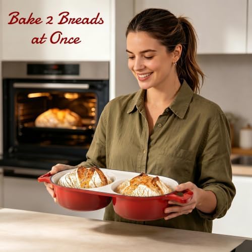Enameled Cast Iron Dutch Oven Pot with Lid, Double Bread Loaf Pan - Image 5