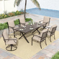 ALAULM 7-Piece Patio Dining Table and Chairs for 6 Outdoor Dining Set with 2 Swivel Chairs Patio Dining Sets with Rectangular Metal Table with Umbrella Hole for Patio, Backyard, Garden-Sand by ALAULM