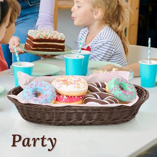 WeeNest Wicker Bread Basket, Oval Resin Wicker, 2 pcs, Dark Brown - Image 6