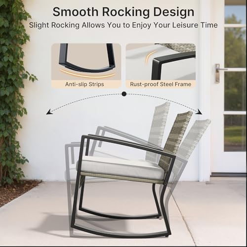 Ahomly 4 Piece Outdoor Furniture Set with Rocking Chairs, Light Grey - Image 3