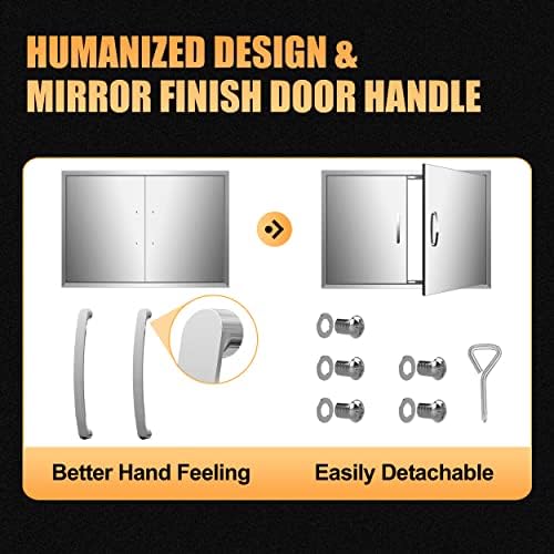 Outdoor Kitchen Doors 33W x 21H Inch, Double BBQ Access Doors 304 Stainless Steel for Outdoor Kitchen Cabinet Grill Station or BBQ Island - Image 4