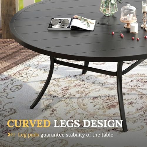 VICLLAX Large Patio Dining Furniture Set, Outdoor Dining Set for 10-60" Round Outdoor Table and Patio Stackable Chairs, Black Tabletop and Brown Fabric - Image 5