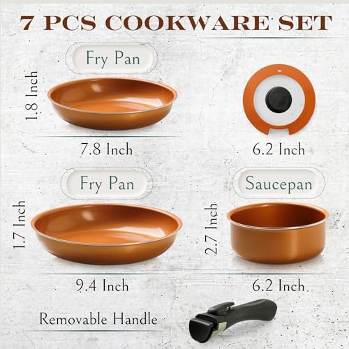 Moss & Stone 7-Piece Nonstick Pots and Pans Set, Removable Handle Cookware - Image 2
