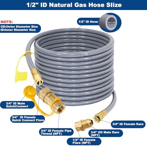 48 Feet 1/2-Inch ID Natural Gas Hose with Quick Connect Fitting for weber, charbroi, Grill, Pizza Oven, Patio Heater and More NG Appliance, Propane to Natural Gas Conversion Kit - CSA Certified - Image 2