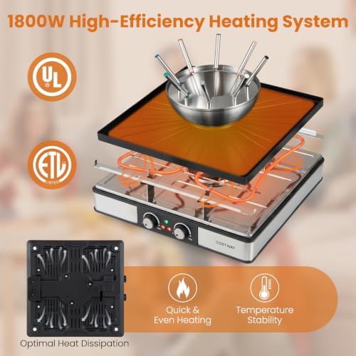 COSTWAY Raclette Table Grill & Fondue Pot, 1800W Electric Grill, 8 People - Image 6