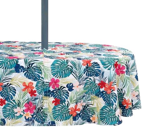 Oval Outdoor Tablecloth with Umbrella Hole and Zipper, Patio Table Covers for Spring/Summer, Machine Washable Outdoor Party/Picnic Oval Table Cloth by Rodvnyh