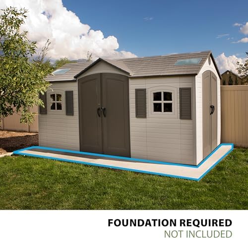 Lifetime 15×8 Ft Dual‑Entry Outdoor Storage Shed, Steel‑Reinforced, UV‑Protected, Weather‑Resistant Backyard Garden Shed with Skylights, Windows & Shelving, Desert Sand - Image 6