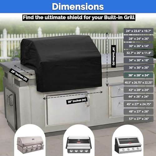 Covers & All Built-in Grill Cover for Outdoor Grill – Heavy Duty 12 oz Waterproof Built-in BBQ Grill Cover, PVC-Coated Polyester with Elastic Hem for Snug Fit (38 x 28 x 24 inches, Black) - Image 7