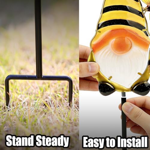 Gnome Garden Stake Set of 3 Metal Glass 18.3" Funny Outdoor Yard Lawn Decor - Image 2