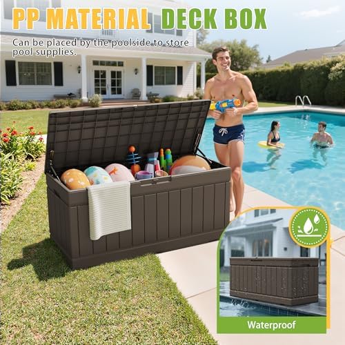 Greesum Outdoor Storage Box 82 Gallon Storage Bin with Lid for Patio Furniture, Garden Tools, Pool Supplies, Waterproof and UV Resistant, Lockable, Dark Brown - Image 5