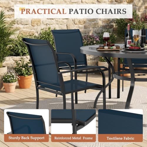 Incbruce 7 PCS Patio Dining Set, Outdoor Dining Set of 6 Textilene Chairs and 53" Round Table with Umbrella Hole for Backyard, Garden, and Poolside (Blue) - Image 6