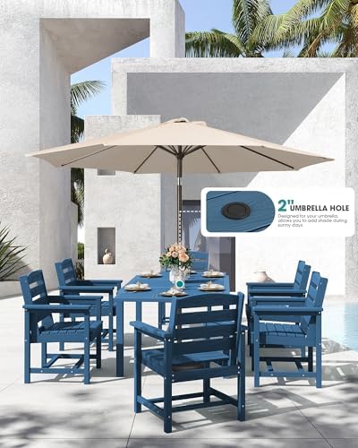 SERWALL 60" - 83" Expandable Outdoor Dining Table and 6 HDPE Chairs, Blue - Image 2