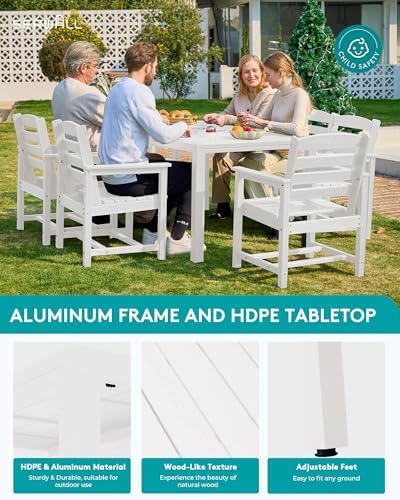 SERWALL 60" - 83" Expandable Outdoor Dining Table and 6 HDPE Chairs, White - Image 4