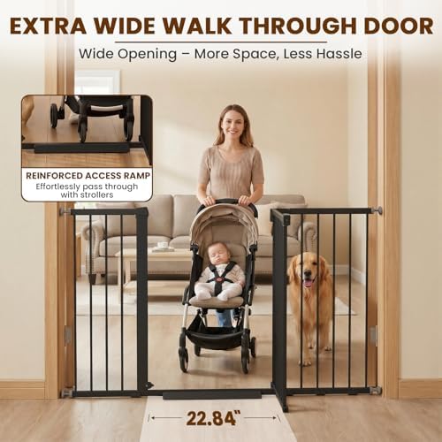 Mumeasy 36" Extra Tall Baby Gate for Doorways, 29.7"-57" Extra Wide Dog Gate for Stairs, Pressure Mounted Auto Close Pet Safety Gate with Easy Walk Thru Door, Large Indoor Child Gate for House, Black - Image 4