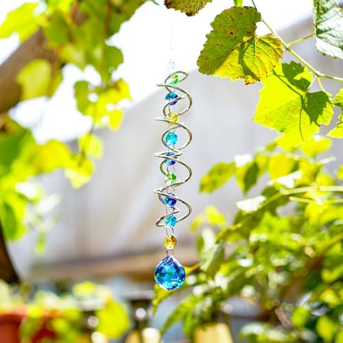 20.5in Sea Blue Crystal Gazing Ball Spiral Wind Spinner Suncatcher - Image 4