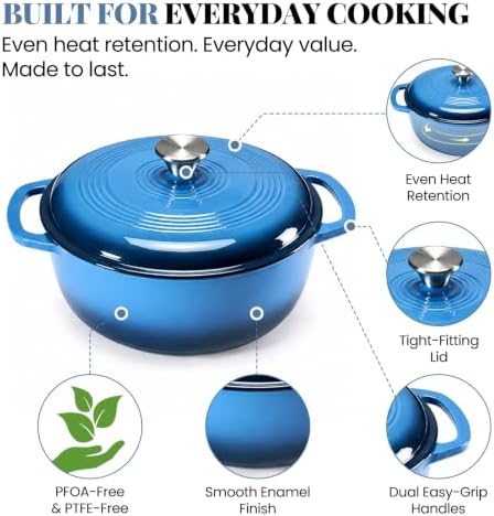 DUMOS Enamel Cast Iron Dutch Oven, 6 Quart Pot with Lid, Gradient Blue - Image 4