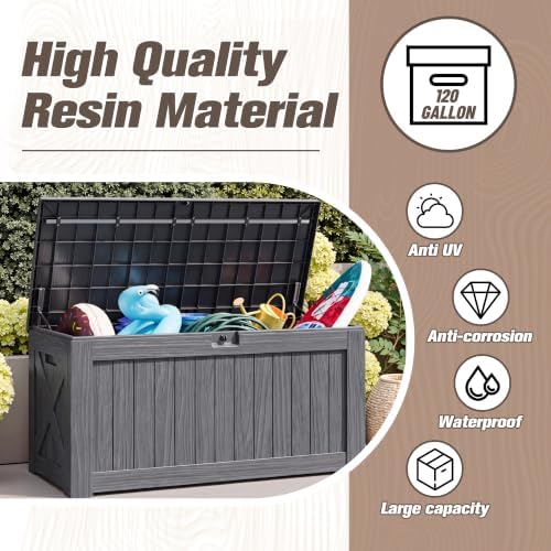JUMMICO 120 Gallon Resin Deck Box, Large Outdoor Storage Box Waterproof - Image 3