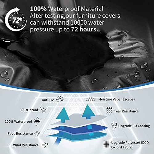GARPROVM Large Patio Furniture Cover Waterproof, Outdoor Table Sofa Dining Set Cover with Upgraded Heavy-Duty 600D Oxford 4 Windproof Buckles, 138 x 102 x 35 Inch - Image 3