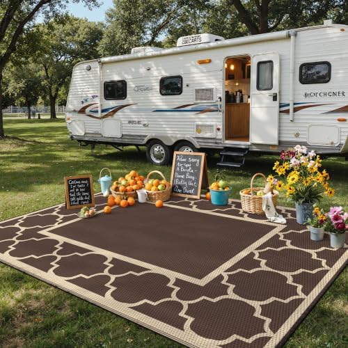 GENIMO Outdoor Rug, Waterproof Plastic Rugs for Patio, 8'x10' Coffee Beige - Image 3
