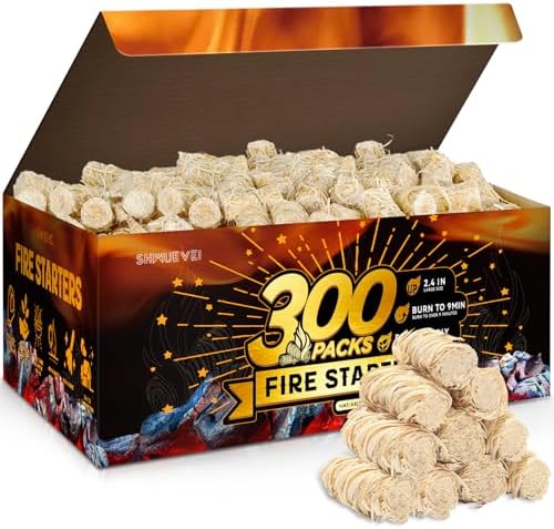 Shwuevei 300 pcs Fire Starter - Natural Fire Starters for Fireplace, Pellet Stove & Wood, Fire Pit, Smoker, BBQ, Chimney, Pizza Oven - Fire Starters for Grill, Charcoal Starter by Shwuevei