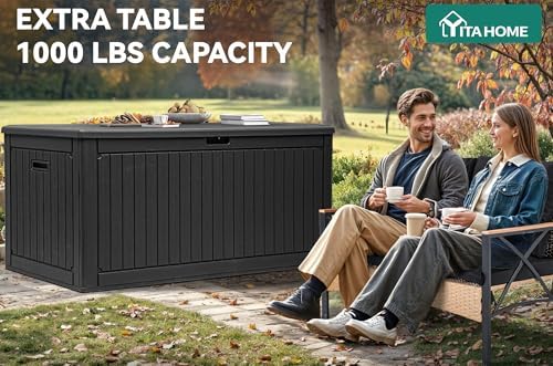 YITAHOME 320 Gallon Double-Wall Deck Box with Divider & Side Handles - Image 3