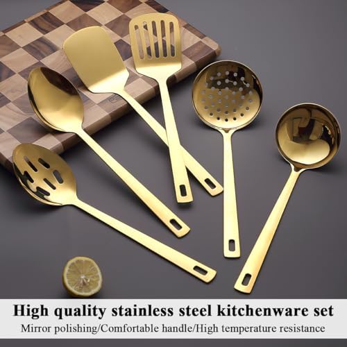 Evanda Gold Kitchen Utensils Set 6pcs, Titanium Plating Stainless Steel Cooking Utensils Set, Heavy Duty Kitchen Tools Spatulas Set, Home Essentials Kitchen Gadgets Accessories - Image 3