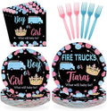96 Pcs Fire Trucks or Tiaras Gender Reveal Party Decorations Serves 24 by Greencian
