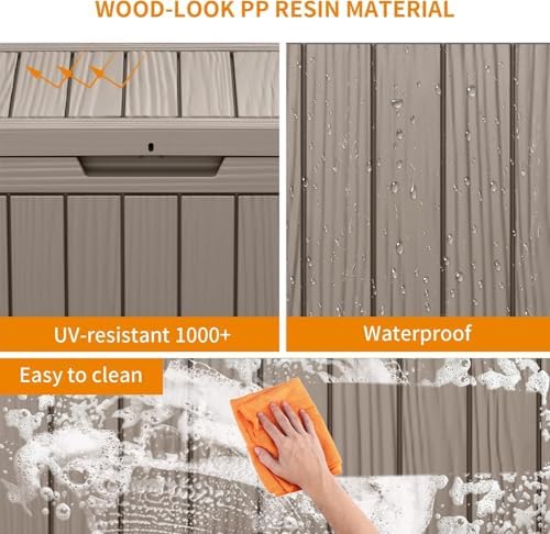 45 Gallon Waterproof Resin Deck Box, UV Resistant Outdoor Storage for Garden, Patio, Porch, Delivery（Grey，45 Gallon） - Image 4
