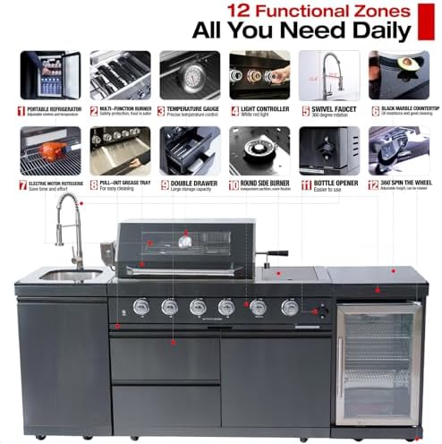 Outdoor Kitchen Island, 84.6 Inch 72000 BTU Gas Grill Combination With Refrigerator and Sink, Outdoor Stainless Steel Barbecue Bar, Natural Gas Barbecue Grill for Patios, Gardens, Parties - Image 3