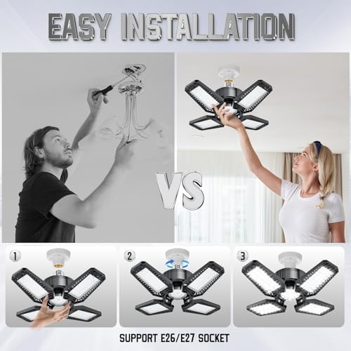 Garage Lights 8 Pack 120W, 12000LM LED Garage Lights with 4+1 Deformable Panels 6500K Screw in LED Shop Lighting for Workshop, Basement Support E26/E27 - Image 2