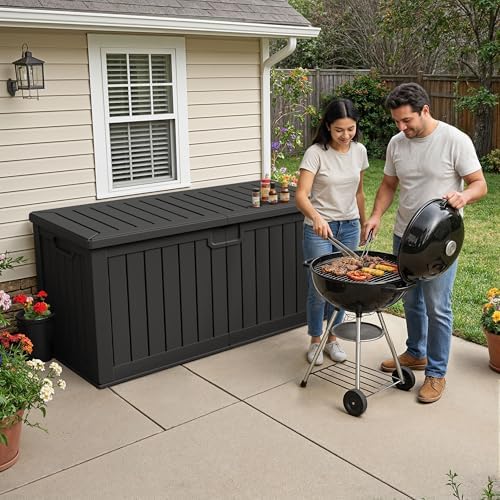 240 Gallon HDPE Deck Box Outdoor Indoor Waterproof Storage Box for Patio Furniture, Pool Accessories, Garden Tools, and Cushion Storage, Black - Image 2