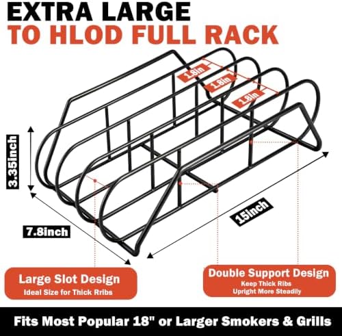 15" Non-Stick Rib Rack for Smoking and Grilling, BBQ Accessories - Image 3