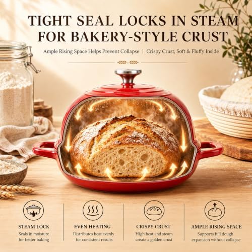 QuliMetal 5 Qt Enameled Cast Iron Dutch Oven for Sourdough Bread Baking,Red - Image 3