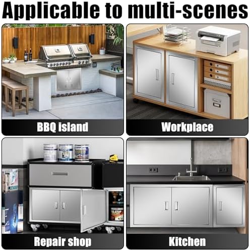 Outdoor Kitchen Door 28'' W x 19'' H Double BBQ Access Door Stainless Steel Flush Mount Doors Wall Vertical Doors with Handle Suitable for Grilling Station BBQ Island Outside Cabinet - Image 6