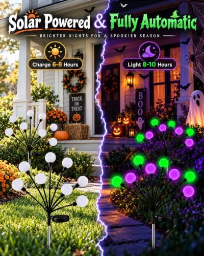 OZS 6Pack 48LED Solar Firefly Halloween Lights Outdoor for Party Decor - Image 3