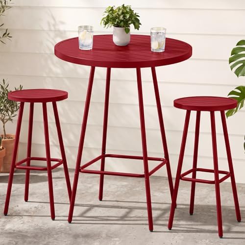 Best Choice Products 3-Piece Patio Dining Set, Bar Height, Outdoor Bistro Set, Outdoor Round Bar Table w/ 2 Bar Stools, Steel - Red by BestChoiceProducts