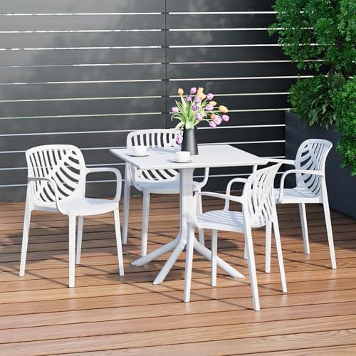 Costaelm Patio Dining Table for 4, Square PP Patio Table, 4-Person Weather Resistant Porch Tables for Outside Poolside Deck Lawn Garden Backyard, White by Costaelm