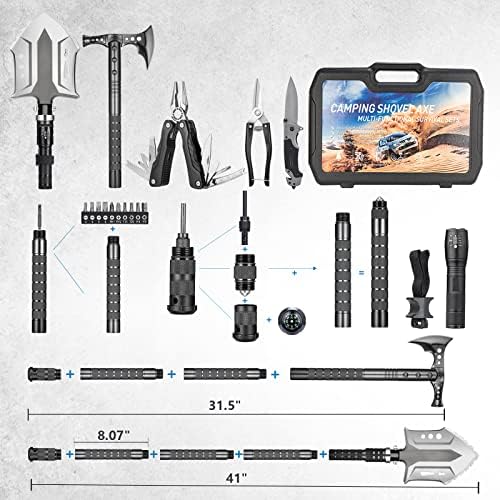 HUZSV 28-in-1 Survival Shovel,Multi-Tool Camping Shovel with Axe, Saw, Hoe - Image 5