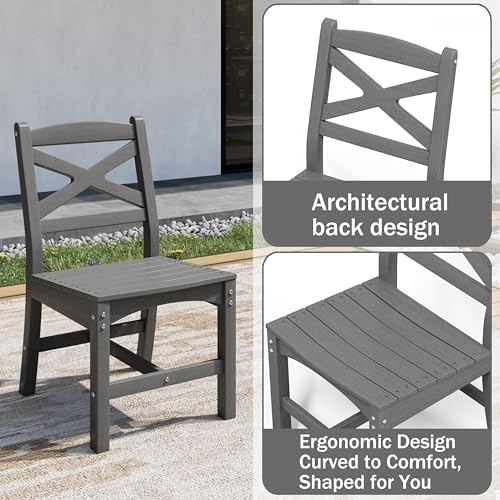 Outdoor Armless Dining Chairs Set of 4,HDPE Patio Chairs with Wide Seat,All-Weather HDPE Patio Armless Chairs for Porch, Backyard, Deck, White and Grey,Table not Included - Image 3