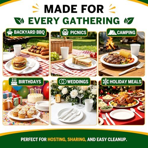 250PCS Disposable Paper Plates Set and Utensils, 9 and 7inch Plates - Image 2