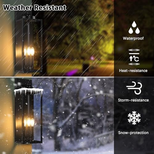 BesLowe 20’’ Large Outdoor Wall Lights, Modern Black Exterior Wall Lanterns - Image 3