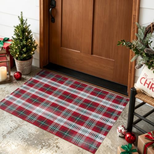 Christmas Red Green Buffalo Plaid Rug Door Mats Outdoor 2'X3' Welcome Mat - Image 7