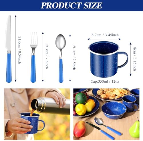 Nuogo 12 Pcs Enamel Camping Tableware Set Dinnerware Kit - Image 2