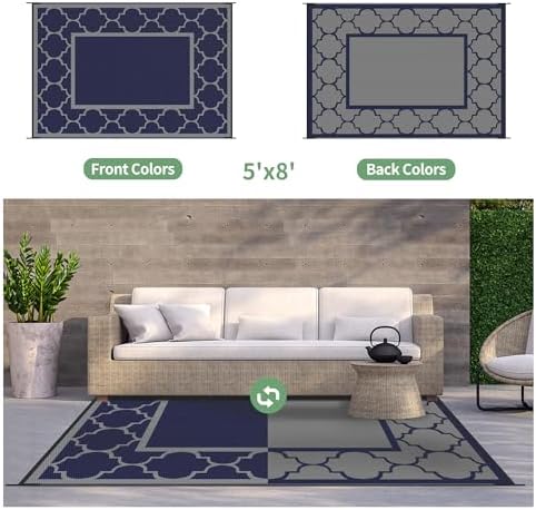 GENIMO Outdoor Rug, Waterproof Plastic Rugs for Patio, 5'x8' Blue Grey - Image 4