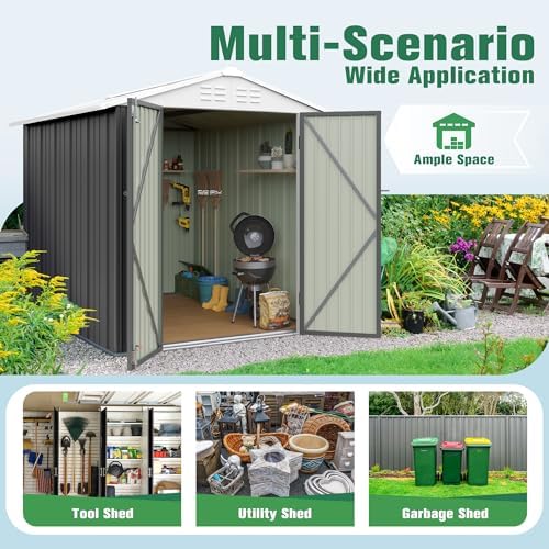 Flamaker 6x8 FT Storage Shed Waterproof Metal Garden Shed with Lockable Door Utility Tool Shed Outdoor Storage for Backyard, Patio and Lawn, Grey - Image 7