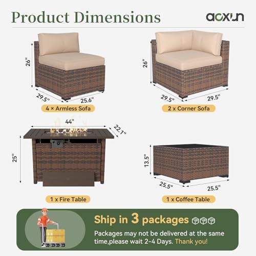 Aoxun 8 Piece Patio Furniture Set with 44" Fire Pit Table Wicker Rattan - Image 6