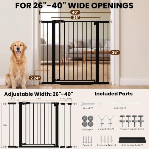 Mumeasy 36" Extra Tall Baby Gate for Doorways, 26-40" Auto Close Dog Gate - Image 2